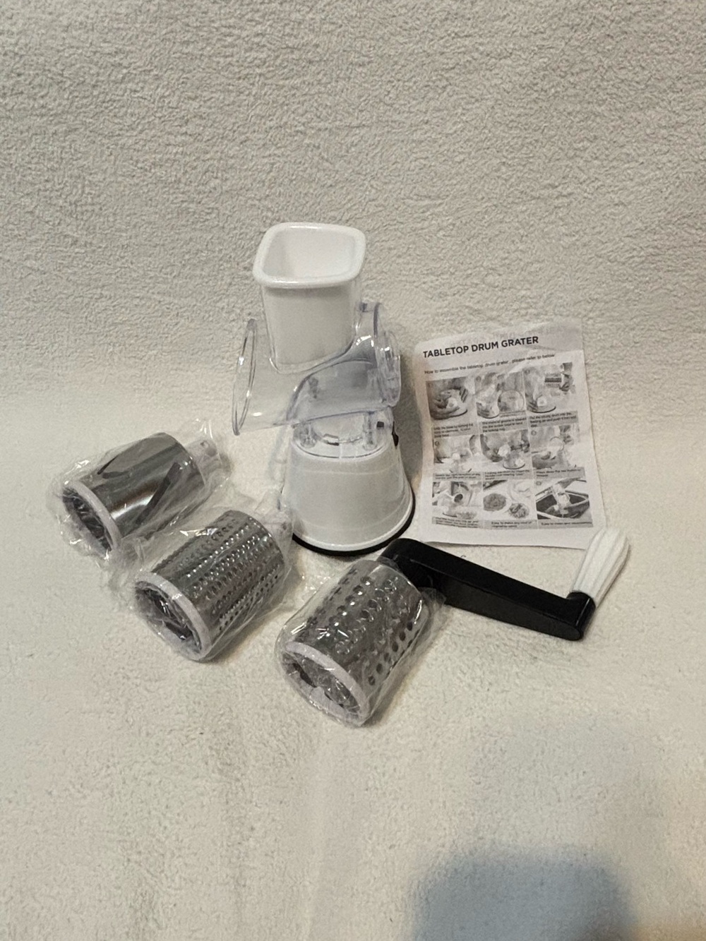 White Tabletop Drum Grater and Rotary Vegetable Slicer - Multi-Blade Set